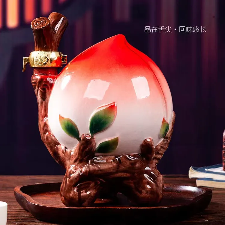 杏杰寿桃酒陶瓷纯粮食酒固态发酵酒清香型白酒礼品酒53%Vol1000
