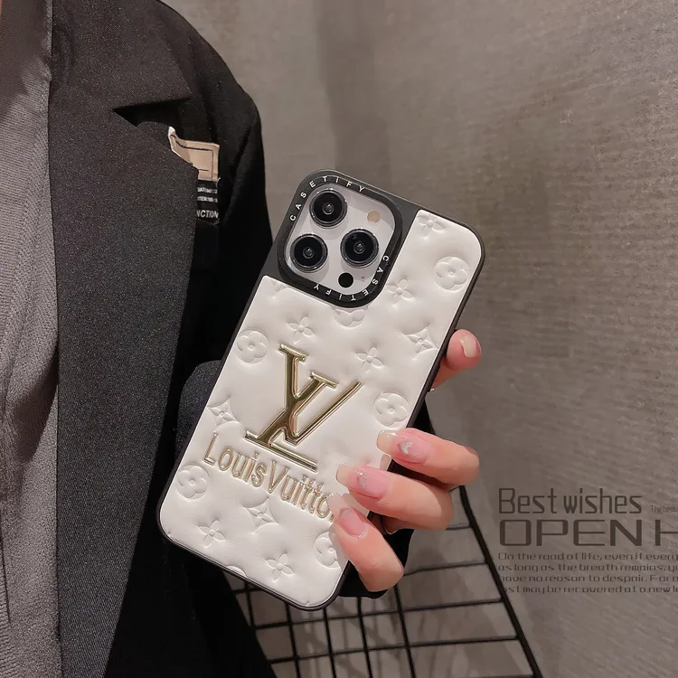 高质感小羊皮烫金苹果15ProMax手机壳高档大牌13防摔iPhone14女神