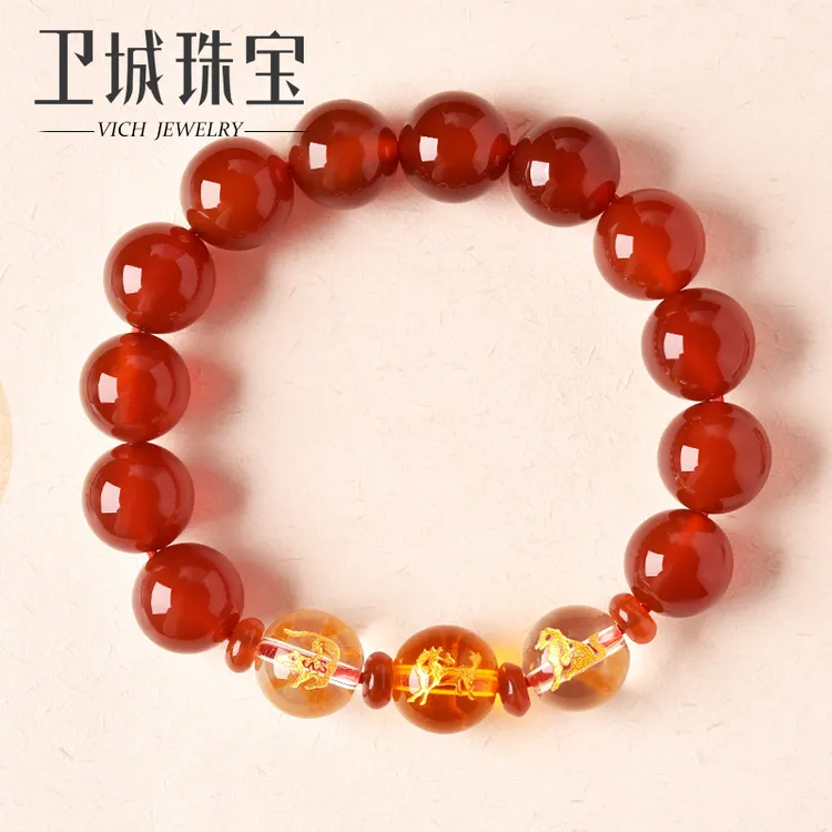 2024年属狗三合生肖红玛瑙手链虎马狗饰品化解龙年佩戴吉祥物手串