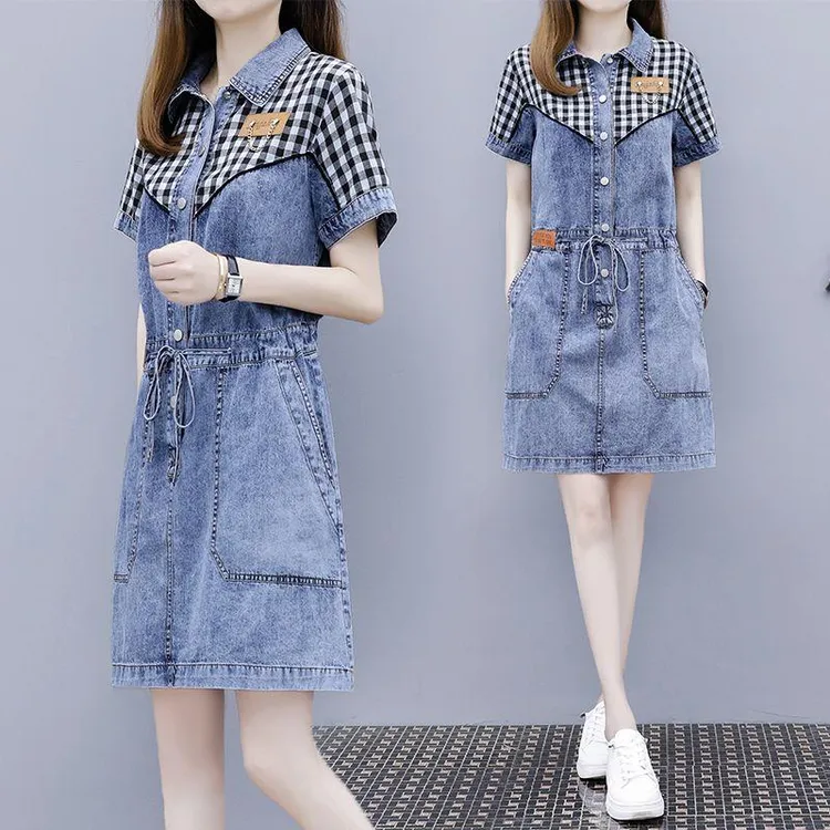 牛仔休闲连衣裙女2025年新款收腰显瘦大码a字裙中长款薄款欧洲站
