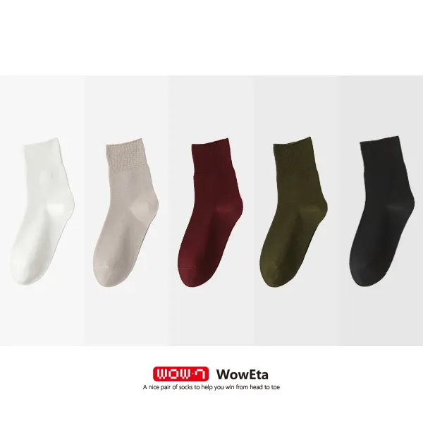 WowEta 舒适潮袜 精梳棉 纯色 安可拉红 女士中筒袜 五双装