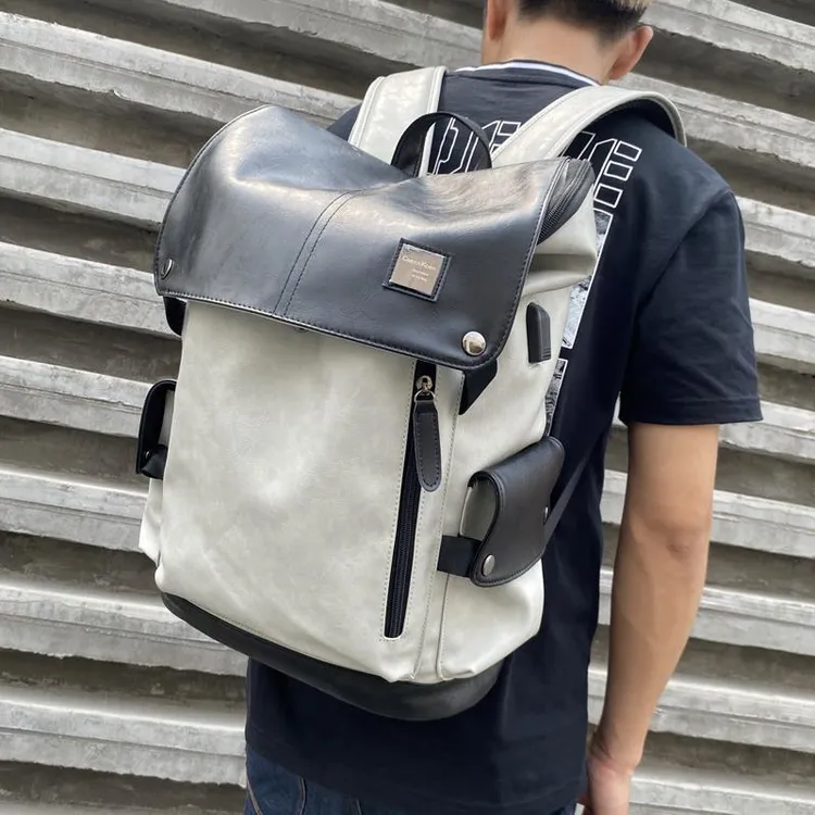 代购电脑双肩包男士潮流时尚潮牌真皮背包大容量旅行包休闲书包男