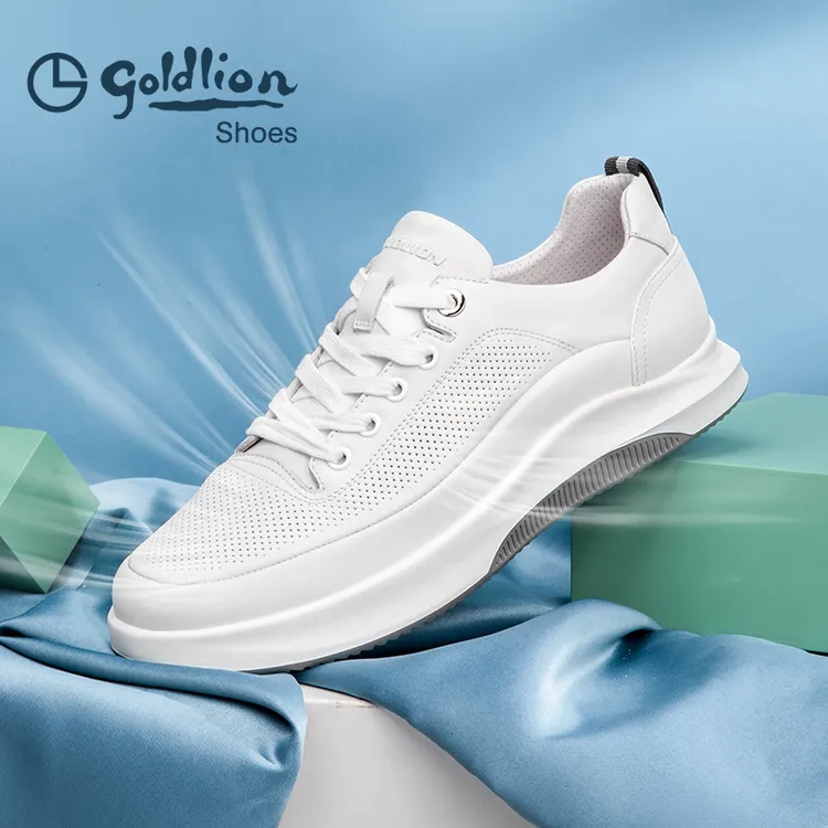 金利来皮鞋25春夏季新款时尚透气牛皮青年休闲运动白色522120270