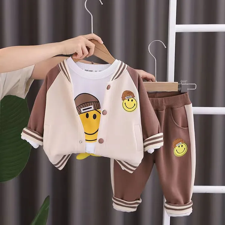 儿童春秋季套装韩版宝宝新款帅气三件套卡通长袖春秋内搭洋气衣服