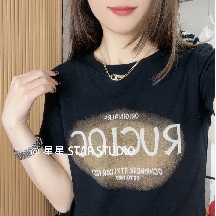 R图标晕染 XH1039 2025新款女装正肩短袖夏季T恤薄款印花百搭ins