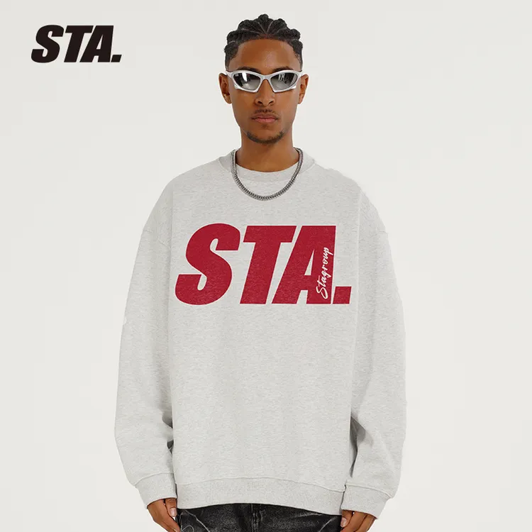 STA国潮400克重小领口圆领卫衣男女同款长袖秋冬季国潮潮牌外套