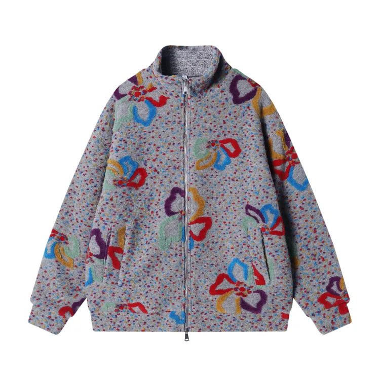 WT172-秋冬新款绒面刺绣彩点绣花时尚设计韩版半高领长袖宽松外套