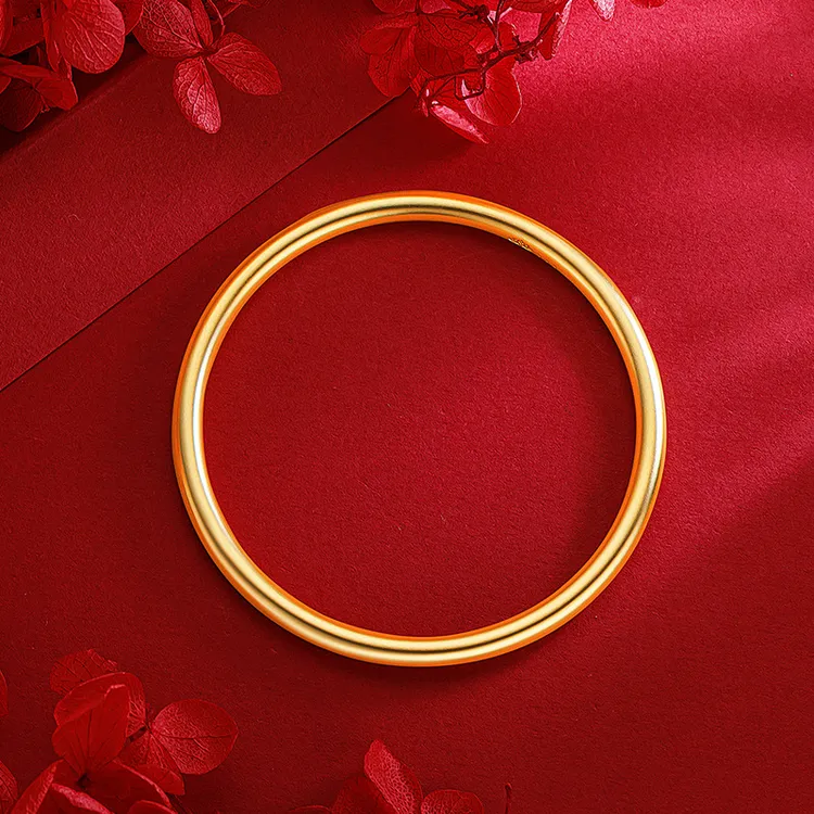 铜合金手镯 高级感4mm古法传承镀k金手镯实心素圈手环手镯妈妈款