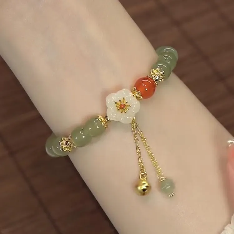 铜合金手链 花开富贵流苏手链女款绿色手串2024新款网红爆款饰品