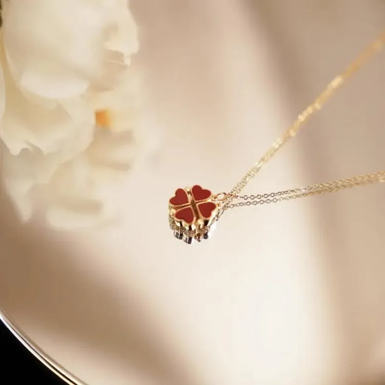 铜合金项链 可分开双面爱心花花一款两戴创意小众女法式高级感
