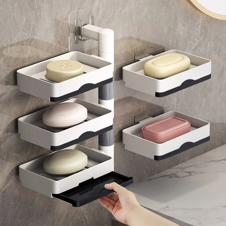 肥皂盒壁挂免打孔可旋转创意多层沥水架大号卫生间浴室家用香皂盒