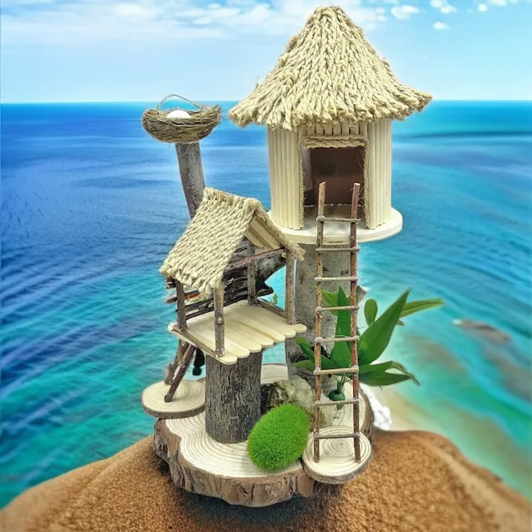 树枝环保废物利用DIY幼儿园亲子活动手工制作树枝鸟窝搭建圆木片