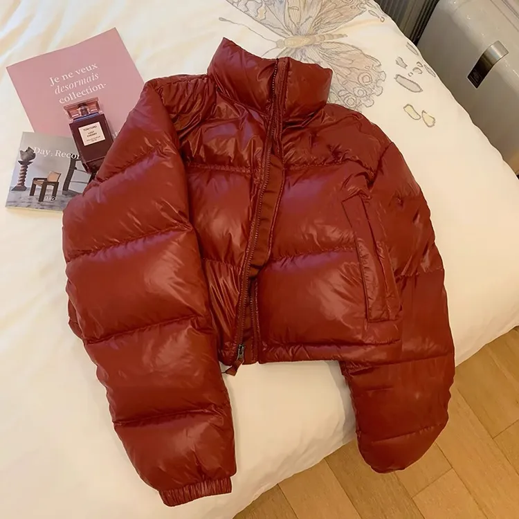 复古酒红色冬季新款立领短款棉服棉袄外套洋气百搭小个子棉袄外套