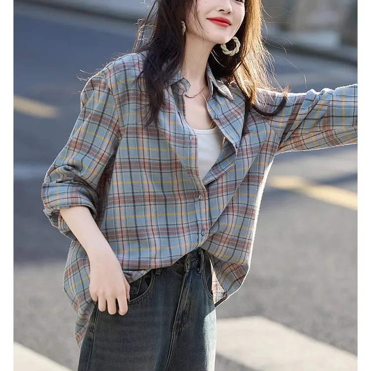 时髦复古港风女士衬衫2025早秋季新款大码宽松休闲别致漂亮小衫