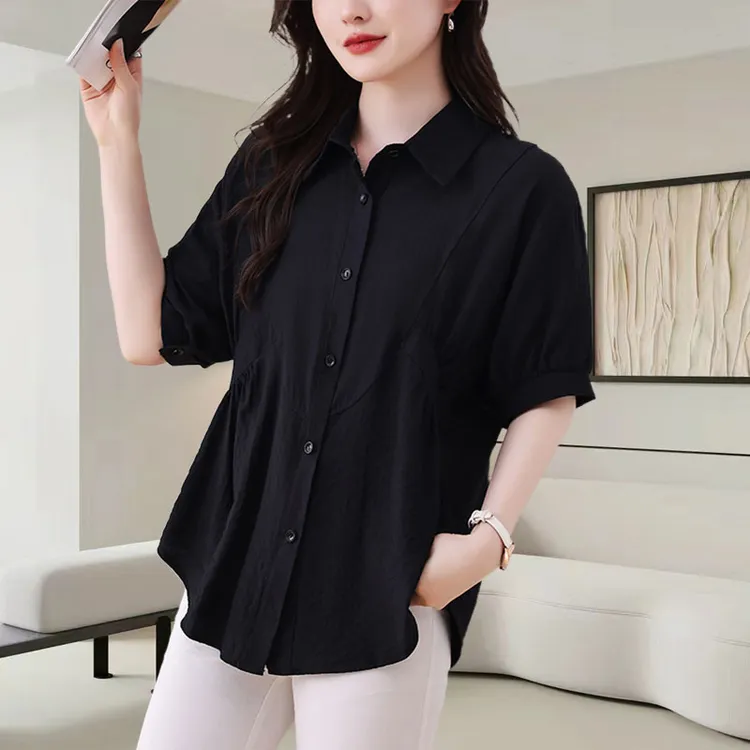 黑色高级感衬女士短袖夏季新款时尚洋气小衫大码宽松遮肚子上衣