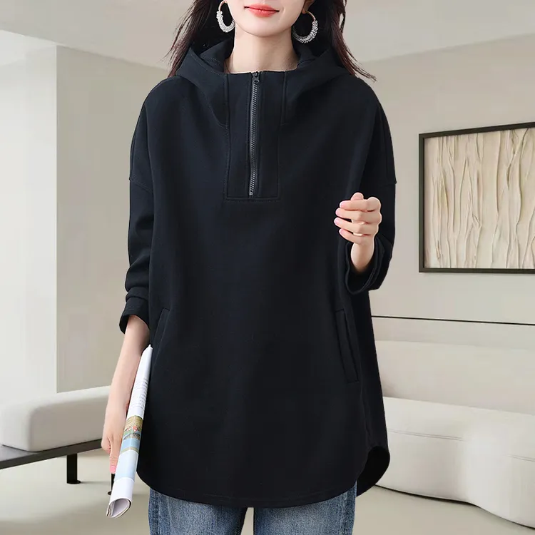 中长款连帽卫衣大码女装2025秋季新款宽松慵懒风百搭休闲长袖上衣