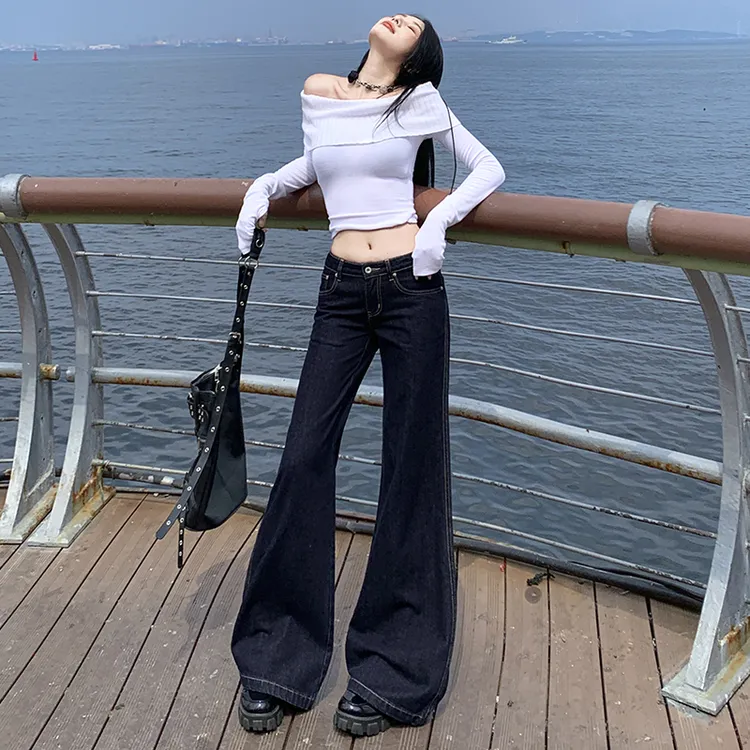 2025新款美式复古阔腿牛仔裤女显瘦宽松直筒拖地裤微喇