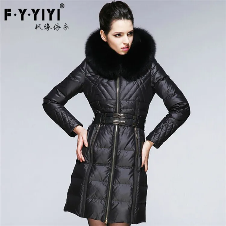 厂家批发羽绒服女 欧美白鸭绒加厚中长款大码修身羽绒服一件代发