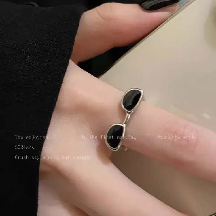 合金戒指 趣味墨镜开口戒指女生独特小众设计食指戒夏天开口指环