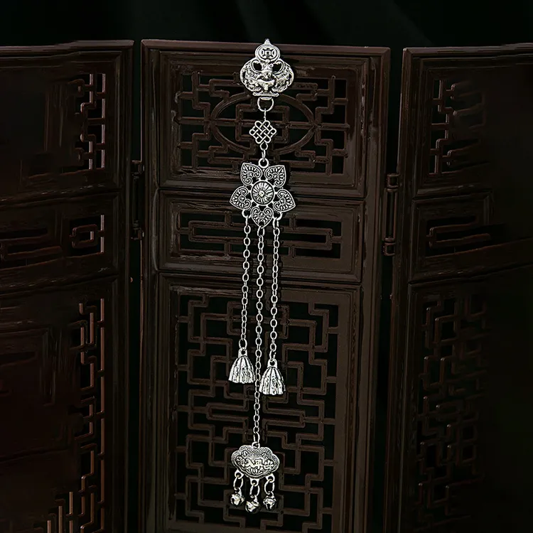 合金胸针 新中式复古莲花流苏胸针旗袍压襟扣流苏挂件ins小饰品