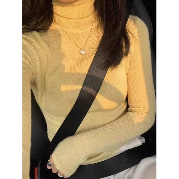 黄色高领毛衣女秋冬设计感小众洋气修身显瘦内搭上衣针织打底衫
