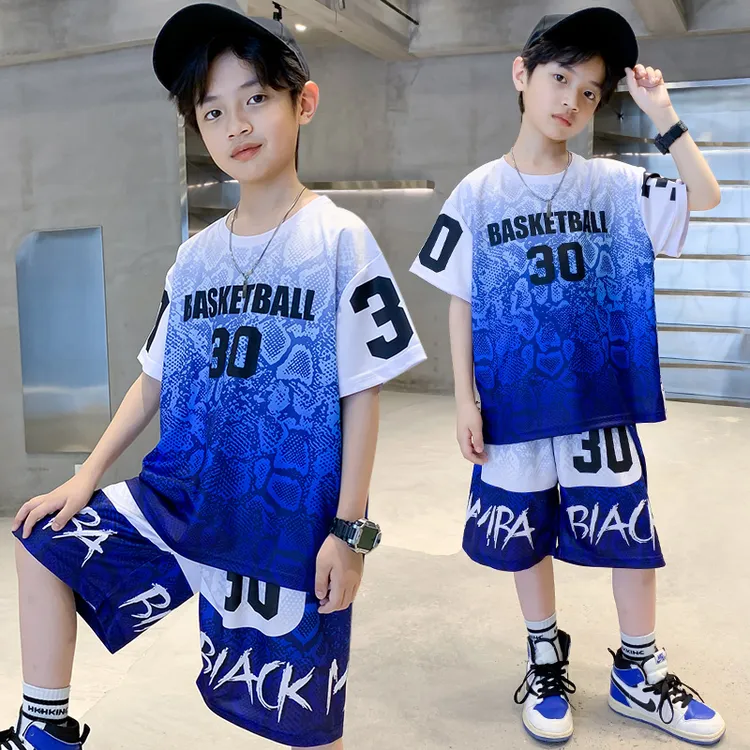 【品牌】男童中大童韩版帅气暗纹速干运动凉爽潮酷球服套装夏装套装