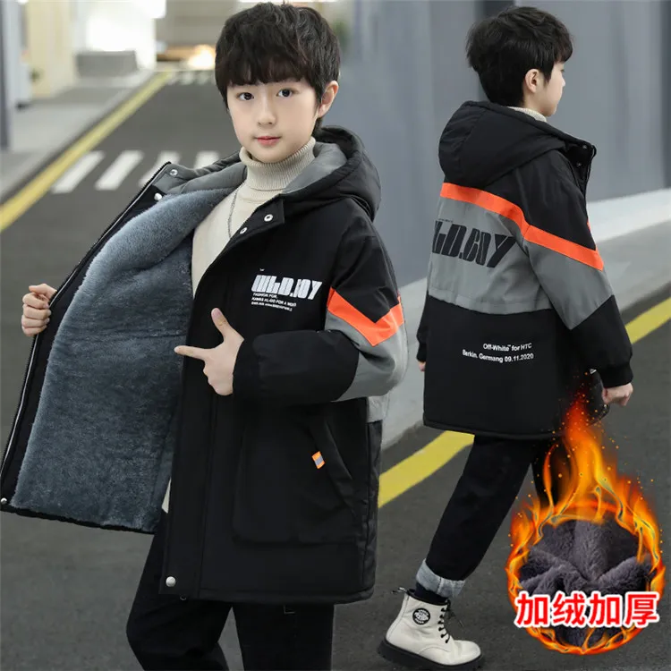 男童中大童深秋冬儿童加绒加厚冬款中长款韩版保暖时尚小标派克棉