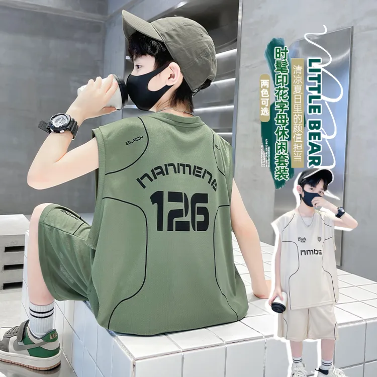 男童夏装无袖运动速干衣套装2025新款夏季男孩夏款中大儿童背心潮