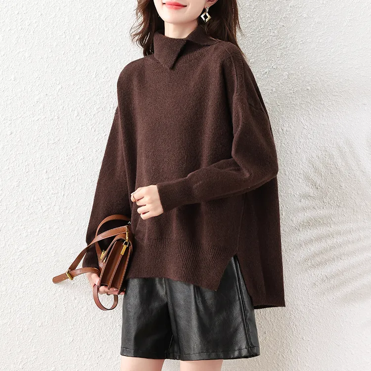 时尚翻领针织毛衣女秋冬2025春秋新款宽松慵懒风洋气减龄百搭上衣