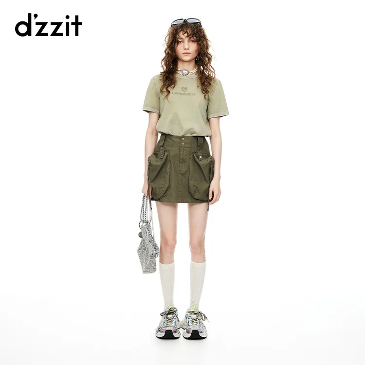 dzzit地素短袖T恤夏季多巴胺爱心印花棉质水洗上衣女3I2B314