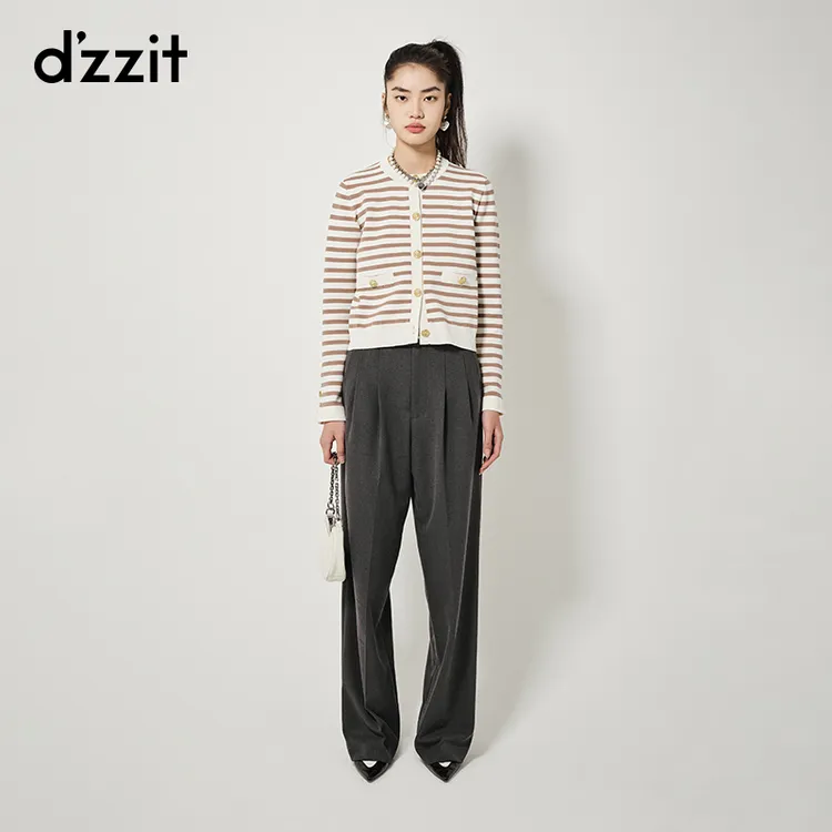 dzzit地素秋冬长袖针织开衫老钱风休闲圆领设计上衣3H3E562