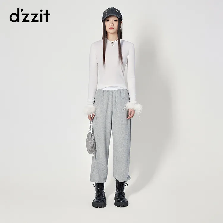 【爆款补单】dzzit地素女羽毛毛衫春秋纯色修身针织内搭上衣3H4E434