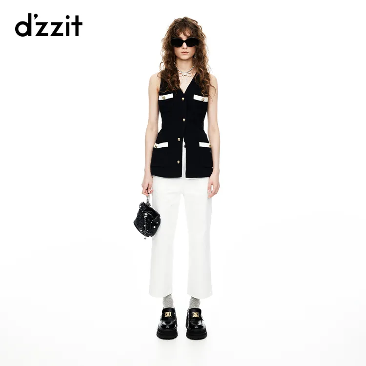 【dzzit小香风】地素马夹夏款千金撞色设计收腰上衣高能感3I2F005