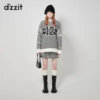 257【陈嘉尔专属】dzzit地素套头提花针织春秋运动宽松圆领毛衣女