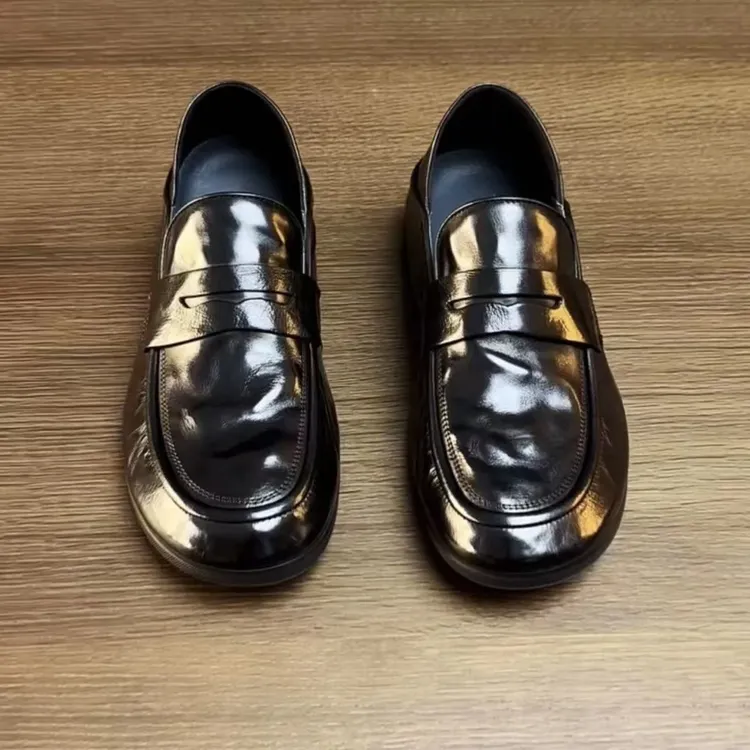 【现货】真牛皮商务休闲板鞋新款低帮男士一脚蹬休闲纯皮男豆豆鞋