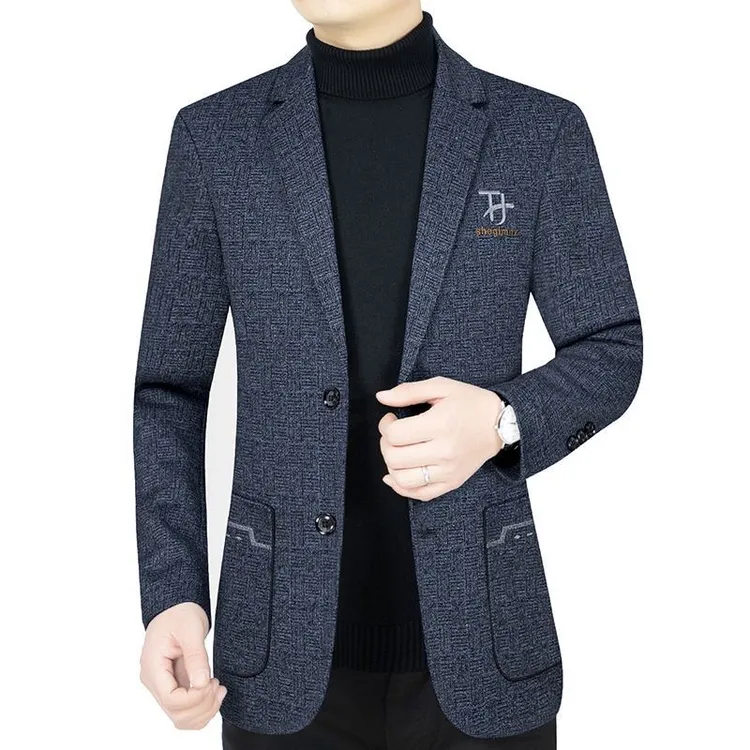 针织西服西装春秋季爸爸男士装商务中老年外套父亲休闲上衣小西服