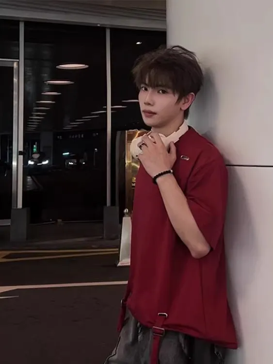 美式高街小众设计感绑带可调节半袖男女短袖休闲宽松夏季纯色T恤