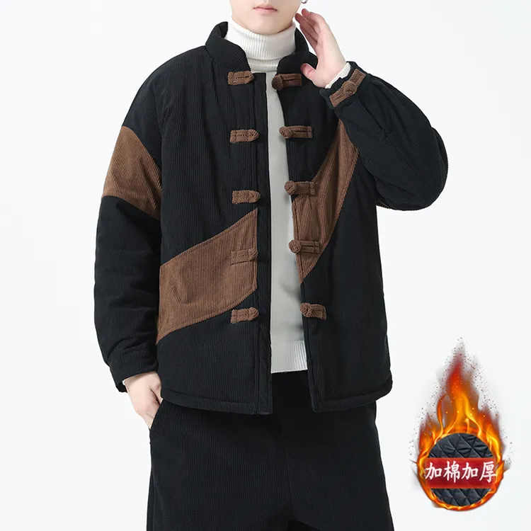 复古唐装棉服中国风灯芯绒中式棉袄男士盘扣茶服冬季外套居士禅服