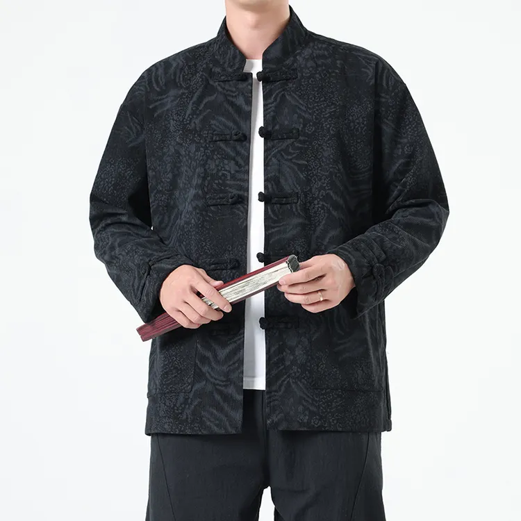 中国风男装新中式提花盘扣立领上衣秋季中老年爸爸装改良唐装汉服