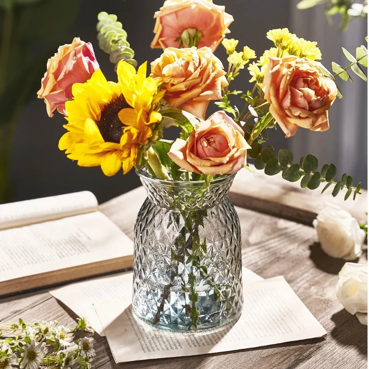 欧式复古创意玻璃花瓶透明水培植物鲜花插花瓶餐桌客厅装饰轻奢