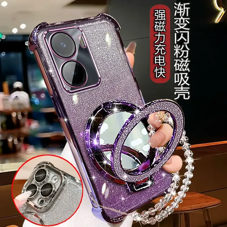 适用vivoy35手机壳y35m女款VivoY35四角防摔V2230A闪粉软壳带支架