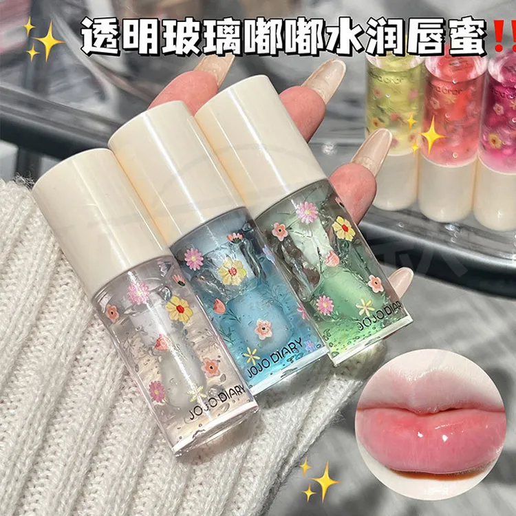 花语唇蜜水光玻璃唇釉滋润保湿护唇蜜细闪叠涂唇果冻唇蜜显白学生