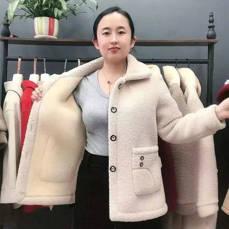 直角款加绒加厚仿羊羔绒外套女装时尚长袖秋冬皮毛一体百搭保暖