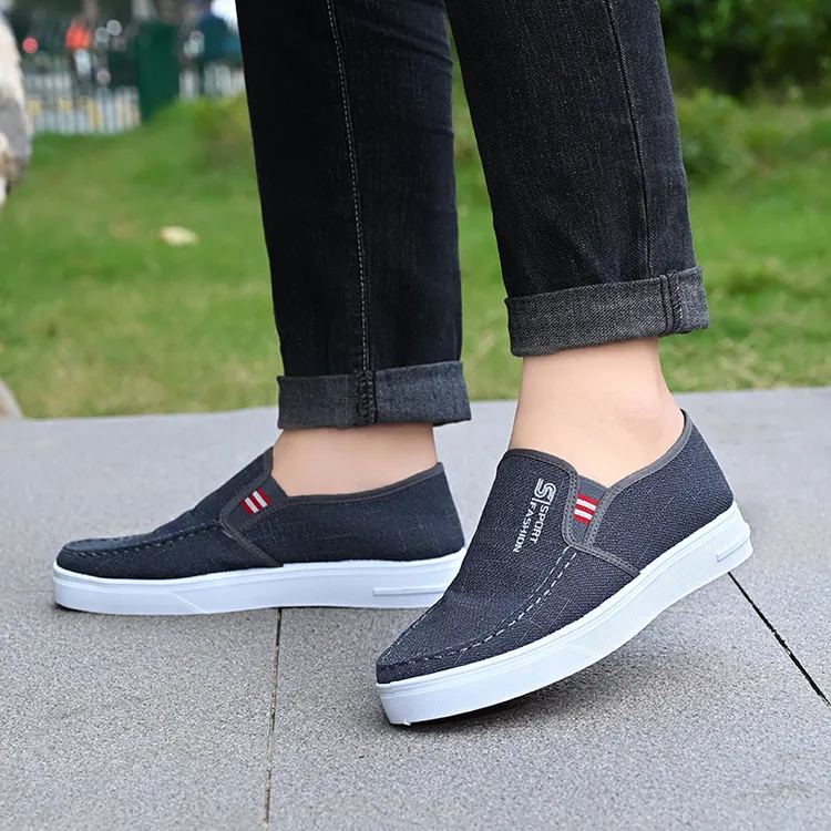 秋季牛筋底男鞋老北京布鞋透气耐磨防滑一脚蹬帆布鞋工作休闲鞋子