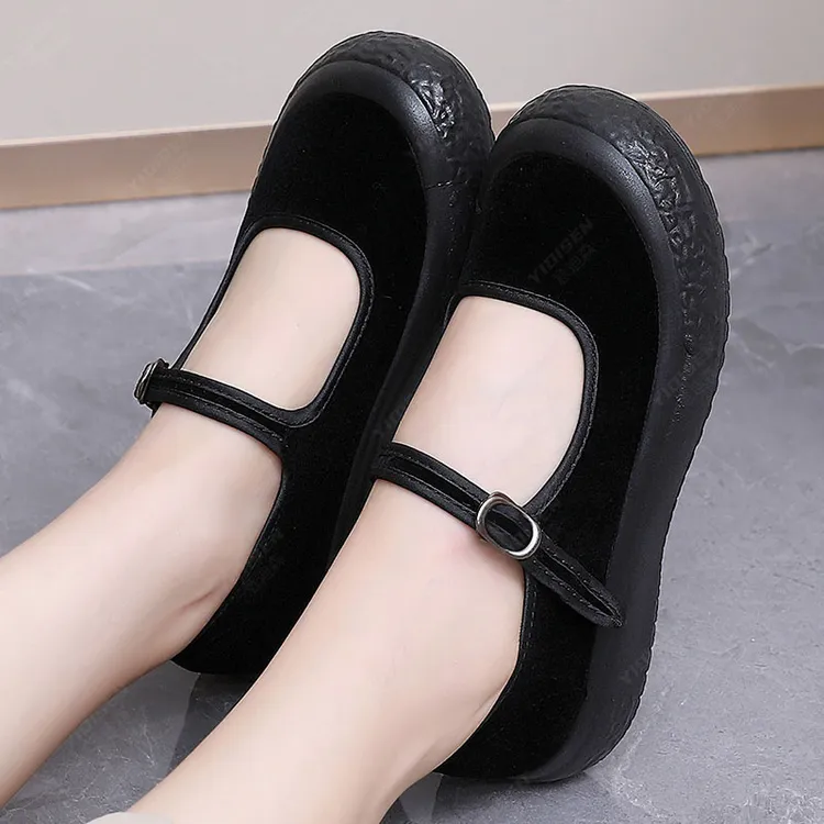 老北京厚底布鞋女鞋防滑舒适百搭软底增高时尚黑色工作鞋后厨防滑