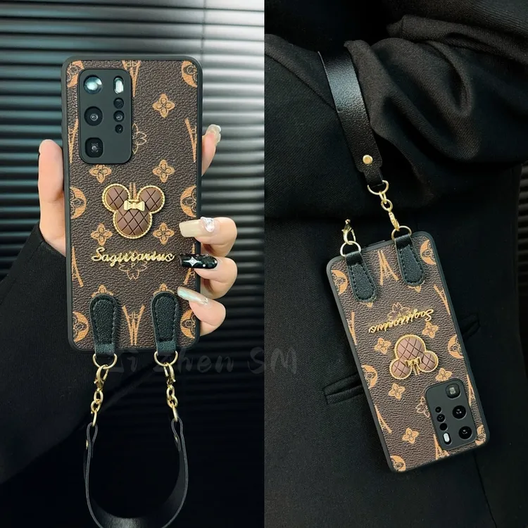 适用华为p40pro手机壳新款p40套huawei高级轻奢皮纹p40pro+挂绳女