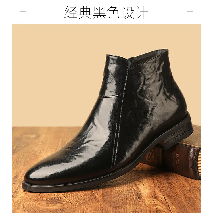 2025冬季新款尖头高帮靴黑色英伦风高帮皮靴男鞋真皮保暖短靴男靴