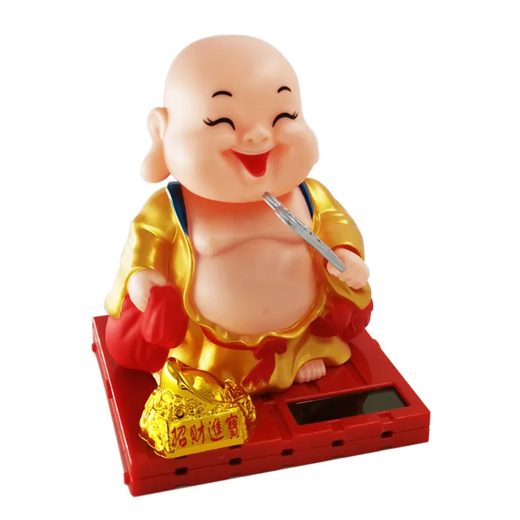 新笑口常开太阳能点头弥勒汽车摆件家居办公桌摆件小沙弥装饰笑佛