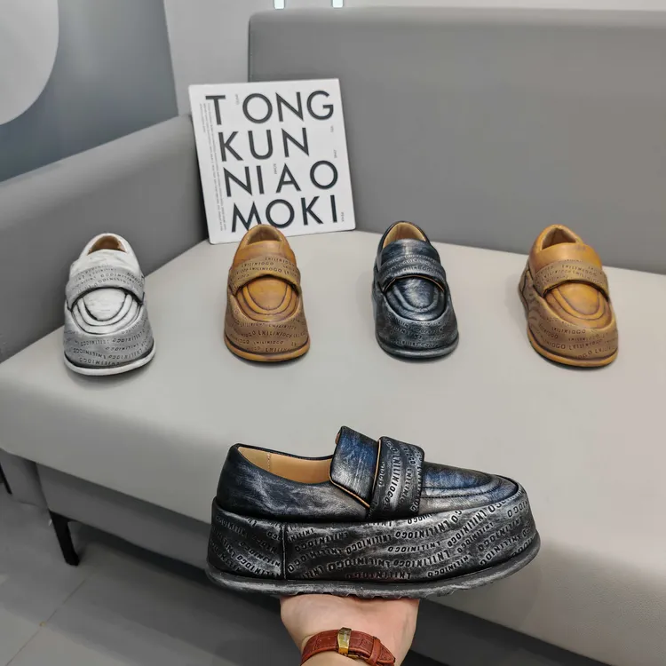 24男鞋舒适擦色复古厚底乐福鞋百搭皮面一脚蹬懒人鞋百搭休闲鞋男