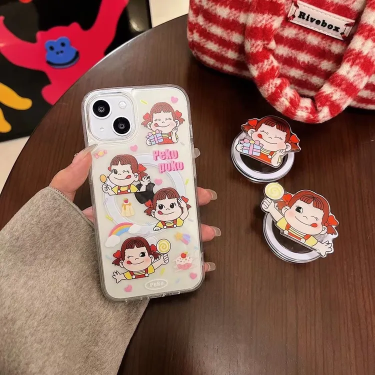 适用于牛奶糖妹带磁吸支架iphone14/15手机壳女苹果13/1211promax